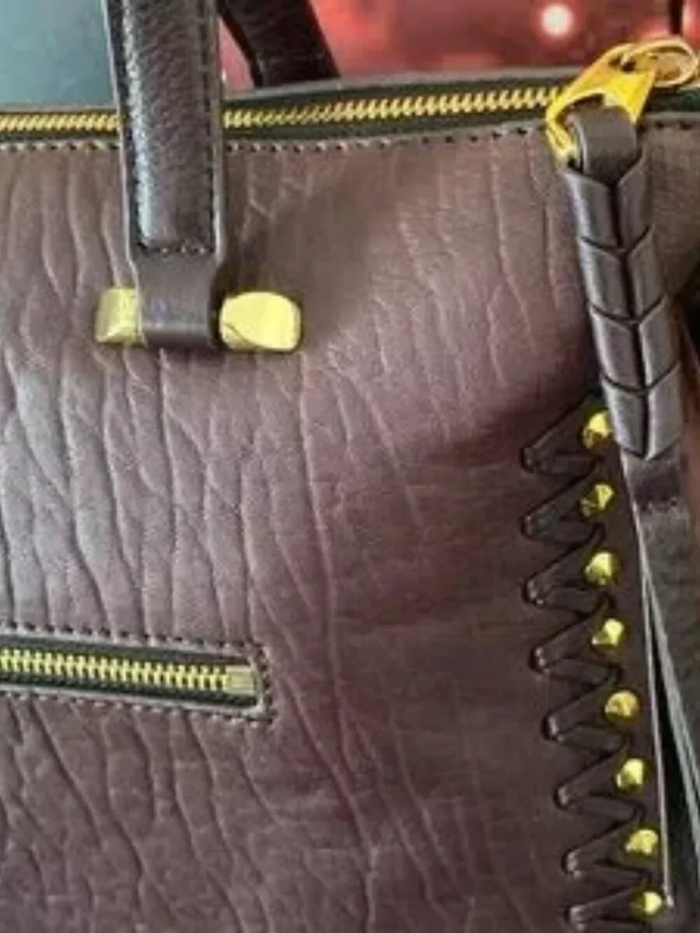 OrYany Leather Satchel Shoulder Bag Burgandy Gold Studs Hardware
